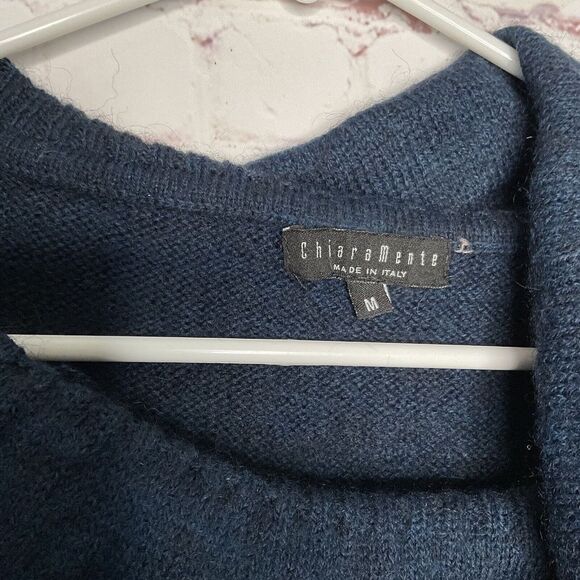 Chiaramente Short Sleeve Cowl Neck Sweater Tunic Women Size M Navy Teal - Picture 2 of 10